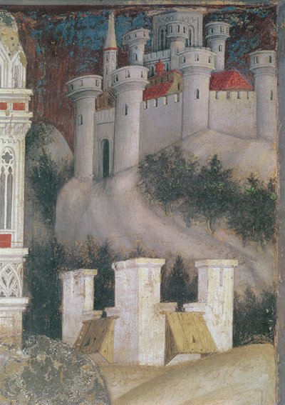 Detail der Architektur rechts von St. Georg und der Prinzessin von Trapezunt, ca. 1433-38 (Detail) von Antonio Pisanello